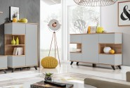 RANDAL - 160cm stilren skänk/sideboard i pärlgrå/riviera ek
