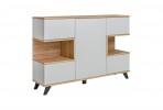 RANDAL - 160cm stilren skänk/sideboard i pärlgrå/riviera ek