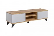RANDAL - 160cm stilren TV-bänk i pärlgrå/riviera ek