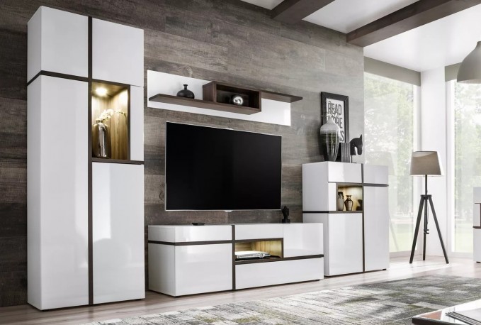 SHARON - 150cm elegant hylla i vit/pärla alm