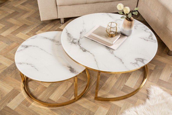 Coffee table Elements 80cm white marble decor