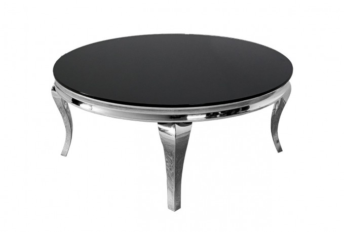 FIOLA - Ø100CM SOFFBORD I ROSTFRITT SILVER STÅL/SVART GLASSKIVA