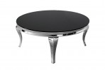 FIOLA - Ø100CM SOFFBORD I ROSTFRITT SILVER STÅL/SVART GLASSKIVA