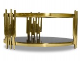 MYRA - Ø85CM GULD/SVART SIDOBORD I HÄRDAT GLAS