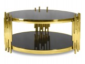MYRA - Ø85CM GULD/SVART SIDOBORD I HÄRDAT GLAS
