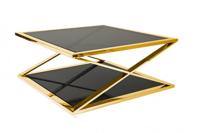 FASTULV - 100X100CM GULD SOFFBORD M. MÖRK GLASSKIVA