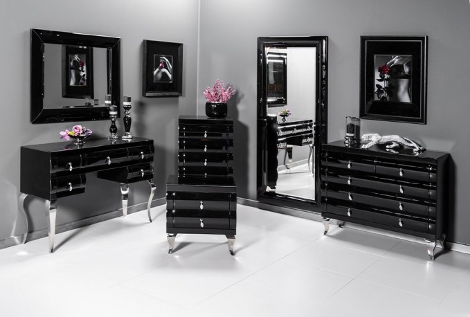 Mirrored dressing table black glass glamor 120 x 42 x 80 cm