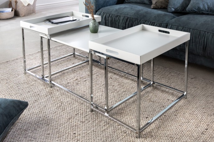 Elements coffee table set of 3 white tray