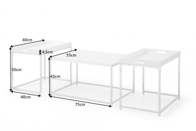 Elements coffee table set of 3 white tray