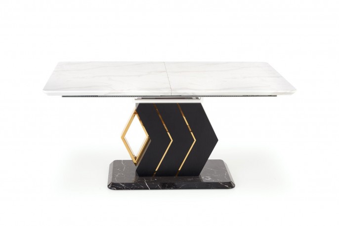 VINCENZO extendable table, top: white marble, black / gold leg