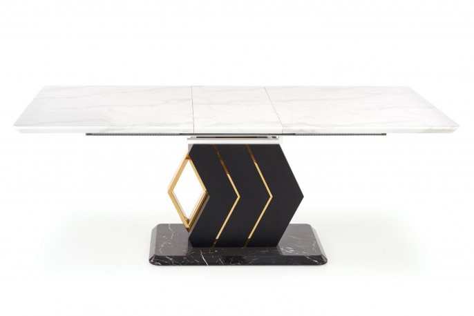 VINCENZO extendable table, top: white marble, black / gold leg