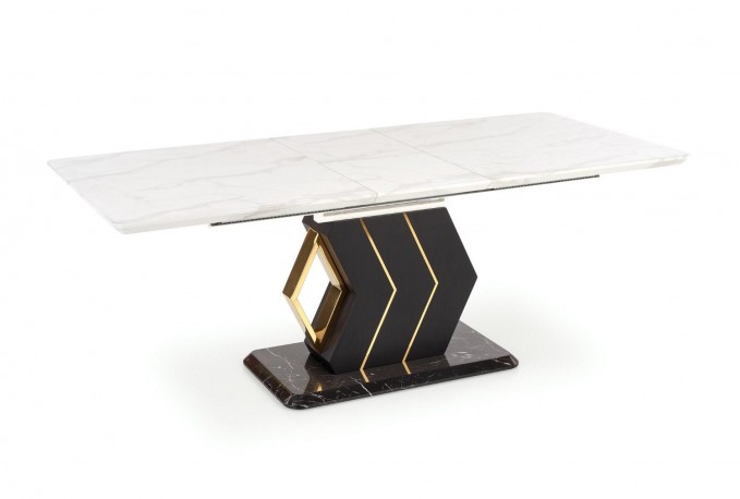 VINCENZO extendable table, top: white marble, black / gold leg