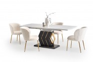 VINCENZO extendable table, top: white marble, black / gold leg