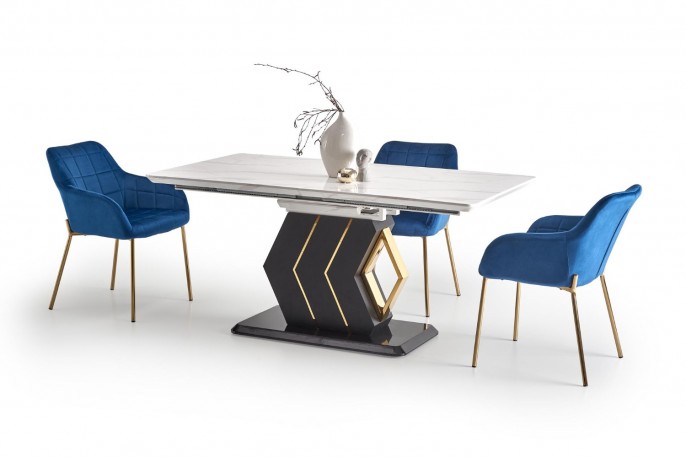 VINCENZO extendable table, top: white marble, black / gold leg