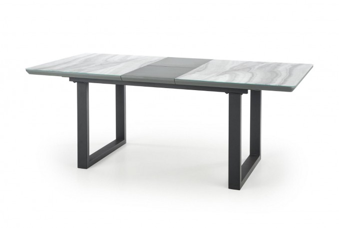 MARLEY extendable table top - white marble / gray, legs - black