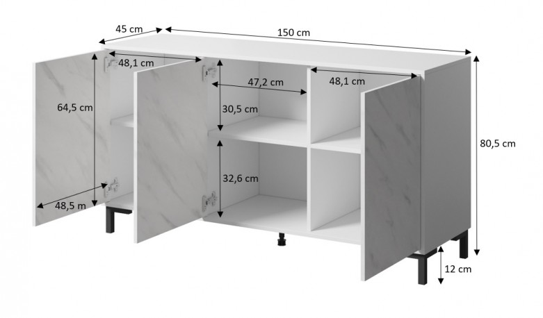 VIKTOR - 150cm Modern Skänk i Vit Marmor