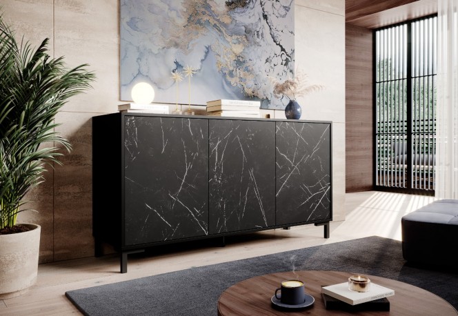 VIKTOR - 150cm modern skänk i svart marmor