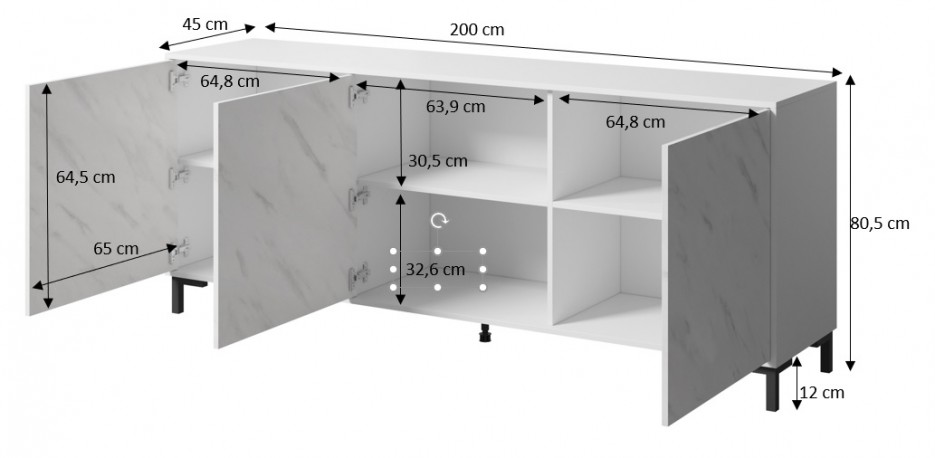 VIKTOR - 200cm Modern Skänk i Vit Marmor