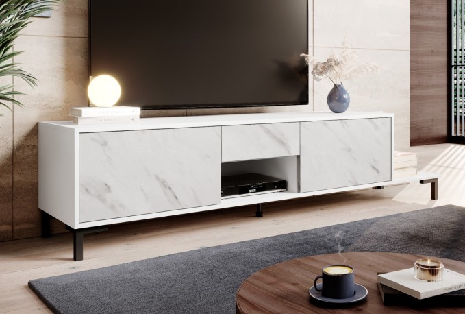 VIKTOR - 195cm modern TV-bänk i vit marmor