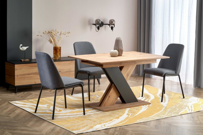 HAREL - 130-175 CM - FÖRLÄNGNINGBART MATBORD I EK OCH SVART