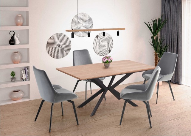 LEGARTO extendable table top - natural oak, leg - black