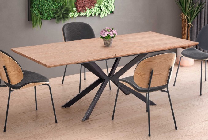 LEGARTO extendable table top - natural oak, leg - black