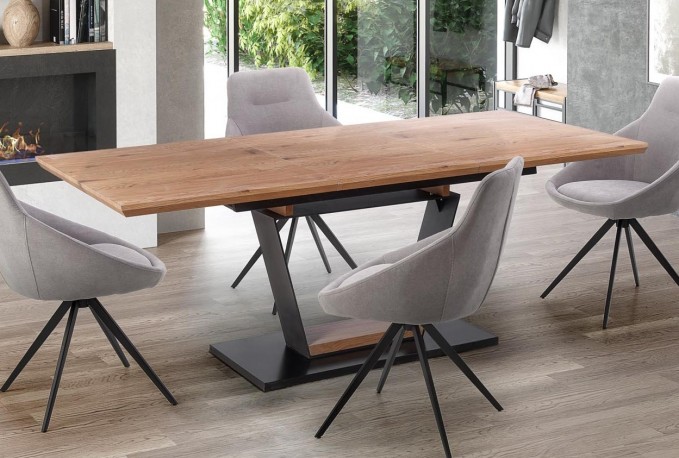 URBANO extendable table, top - golden oak, leg - black / golden oak