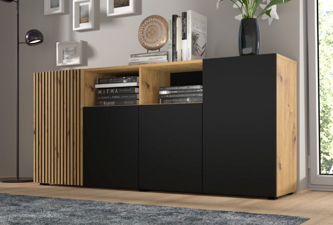 Chest of drawers Auris 4D 180 cm artisan oak / black matt