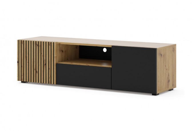 TV BÄNK LIBRE - 150 CM - med ribbor / MATTSVART