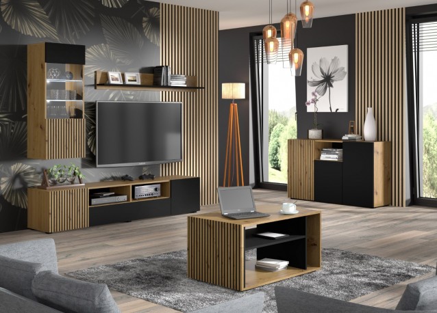 TV stand AURIS 200 cm artisan oak / black matt
