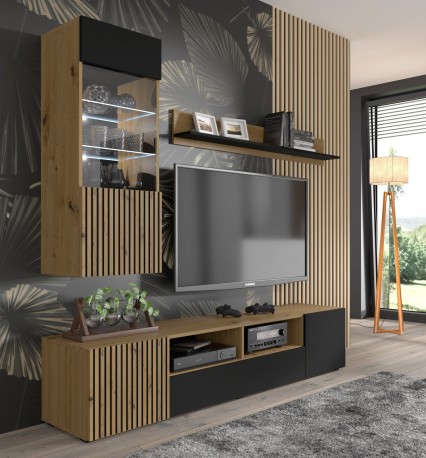 TV stand AURIS 200 cm artisan oak / black matt