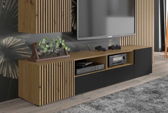TV stand AURIS 200 cm artisan oak / black matt