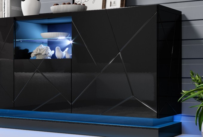 Babylon II - 150 cm skänk/sideboard i svart med LED