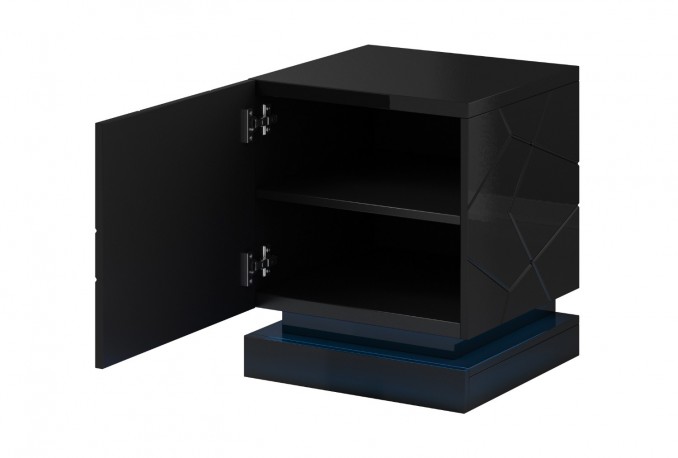 Babylon II - 46 cm set med 2 modern sängbord i svart med LED