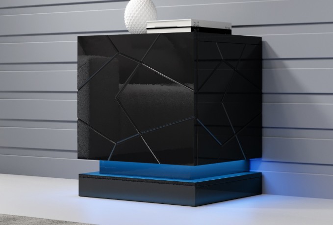 Babylon II - 46 cm set med 2 modern sängbord i svart med LED