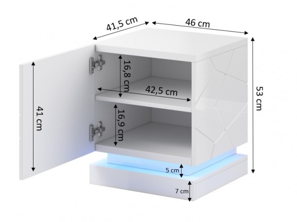 Babylon II - 46 cm set med 2 modern sängbord i svart med LED