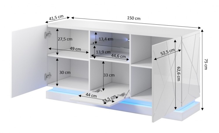 Babylon II - 150 cm skänk/sideboard i svart med LED