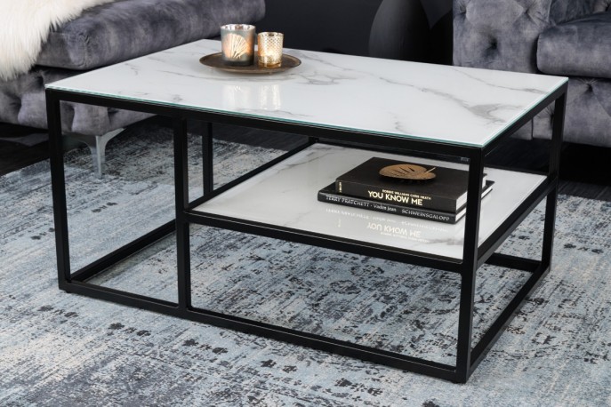 BRADLY - 90 cm soffbord i vitt marmorutseende
