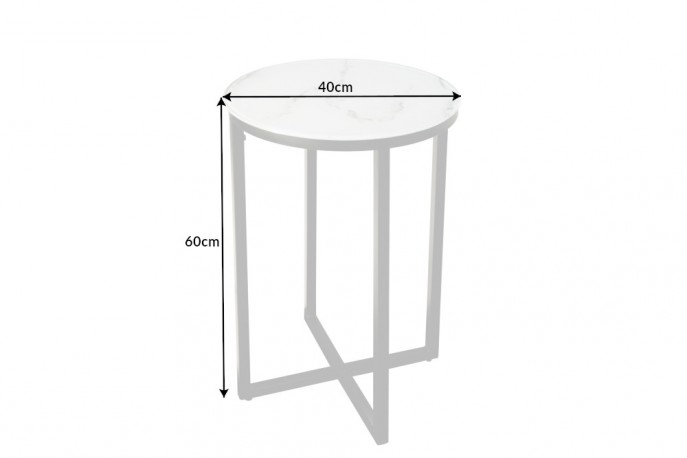 TEODORA - 40 cm sidobord i vitt marmorutseende