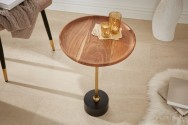 YOUNG - 40 cm runt sidobord i trä/marmor/guld