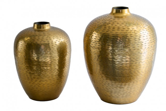LOREEN - 31/27 cm vas set om 2 st. i guldig hammarfinish