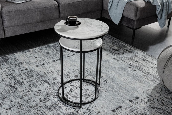 ROBO - 2 st. sidobord i vit marmor 2