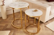CHICAGO - 2 st. runda sidobord 40 cm i vitt kristallglas/guld