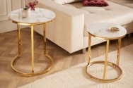 CHICAGO - 2 st. runda sidobord 40 cm i vitt kristallglas/guld