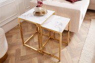LACY - 2 st. sidobord 40/35 cm i vitt kristallglas/guld