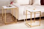LACY - 2 st. sidobord 40/35 cm i vitt kristallglas/guld