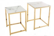 LACY - 2 st. sidobord 40/35 cm i vitt kristallglas/guld