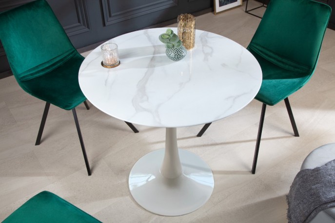 LOUIE - 80 cm bistrobord i vitt marmorutseende/vit bas