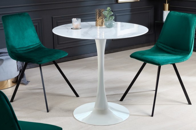 LOUIE - 80 cm bistrobord i vitt marmorutseende/vit bas