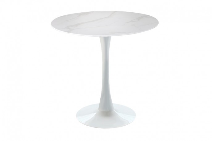 LOUIE - 80 cm bistrobord i vitt marmorutseende/vit bas